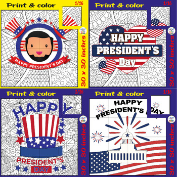 Preview of Happy Presidents Day Collaborative Coloring Posters Bundle, Activities & Crafts