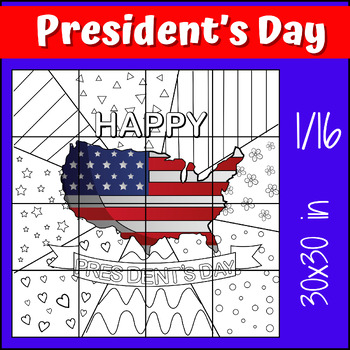 Preview of Happy Presidents Day Collaborative Poster Pop Art Coloring Pages Activities