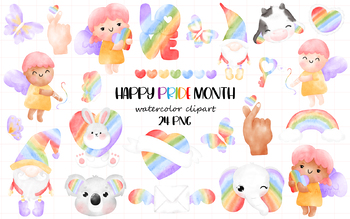 Preview of Happy Pride Month Watercolor Clipart, LGBT, LGBTQ+ Clipart, Pride Clipart