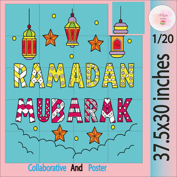 Preview of Happy Ramadan  Collaborative Poster Coloring page| Decoration Ramadan Mubarak