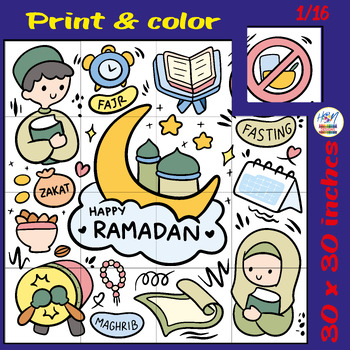 Preview of Happy Ramadan Drawn Doodle Collaborative Coloring Poster for Islamic Activities