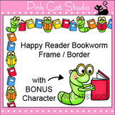 Happy Reader Bookworm Clip Art Page Border