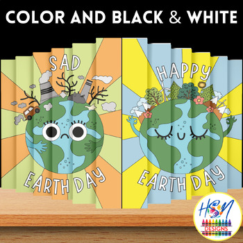 Preview of Happy & Sad Earth Day Color & BW Agamograph Art Bulletin Board Activities Crafts