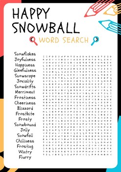 Indoor snowball fight with soft snowballs Word Search Activity Worksheet