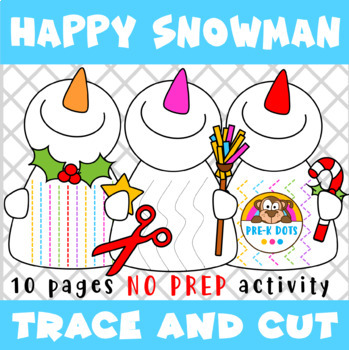 Preview of Happy Snowman | Trace & Cut Scissors Skills Activity for Preschool & Kinder 
