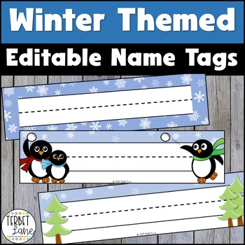Preview of Editable Desk Name Tags | Winter Themed Desk Name Plates