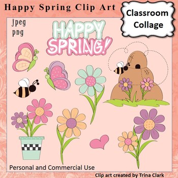 Preview of Happy Spring Clip Art  Color  pers & comm use Butterfly Bees Hive Flowers