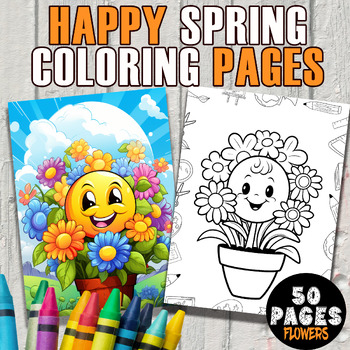 Preview of Happy Spring Coloring Pages - Flowers Coloring Sheets