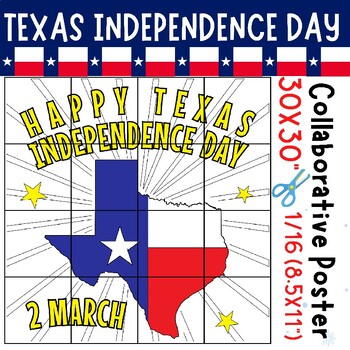 Preview of Happy Texas independence day Collaborative Coloring Poster March Pop Art Project
