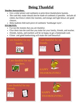 Preview of Happy Thanksgiving Card with pictures, and thanks (card-writing activity)