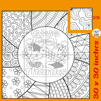 Preview of Happy Thanksgiving Collaborative Poster Art November Give Thanks Coloring pages