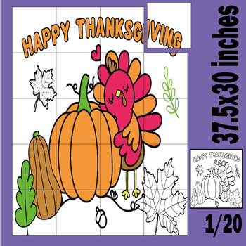 Preview of Happy  Thanksgiving Pumpkin Collaborative Poster Art Coloring Pages