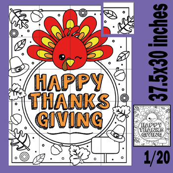 Preview of Happy  Thanksgiving Pumpkin  Collaborative Poster Art Coloring Pages