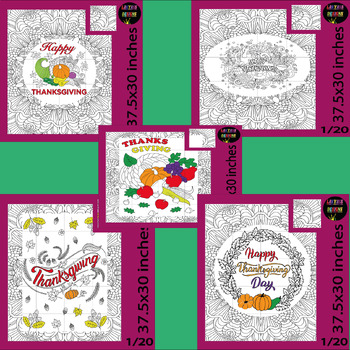 Preview of Happy Thanksgiving Pumpkin Collaborative Poster Coloring Pages Bulletin Bundle