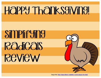 Preview of Happy Thanksgiving Simplifying Radicals Practice