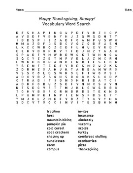 Happy Thanksgiving, [A Beagle!] Vocabulary Word Search