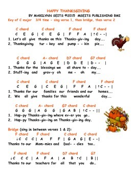 Hedendaags Happy Thanksgiving - easy piano song w/ letter names instead of GT-13