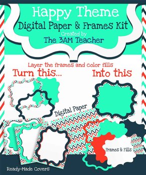 Preview of Happy Theme Digital Papers & Frames (Borders) Kit Clip Art
