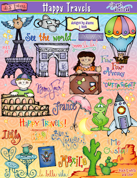Preview of Happy Travels Clip Art for Summer Vacation by DJ Inkers