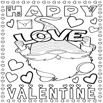 Happy Valentine Day Gnome Coloring Page Sheet-Gnome & Love Heart Activities