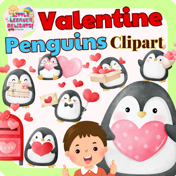 Preview of Happy Valentine Penguins - Valentine Clipart set 2024 | Little Learner Delights