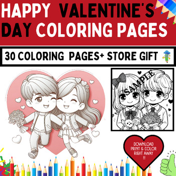 Preview of Happy Valentine's Coloring Book - 30 Pages Challenge - 8.5 * 8.5 + BONUS 300 dpi