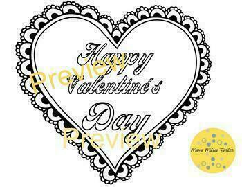 Preview of Happy Valentine's Day Coloring Page Valentine Heart February