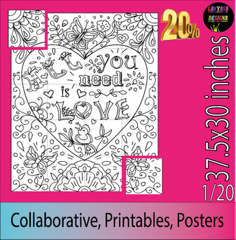 Preview of Happy Valentines Day Bulletin Board Collaborative coloring page Poster