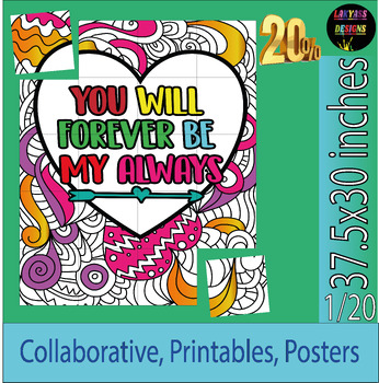 Preview of Happy Valentines Day Bulletin Board Collaborative coloring page Poster 2024