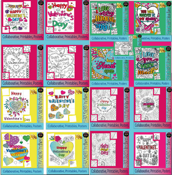 Preview of Happy Valentines Day Bulletin Board Collaborative coloring page Poster 2024