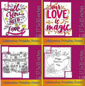 Preview of Happy Valentines Day Bulletin Board Collaborative coloring page Poster Bundle