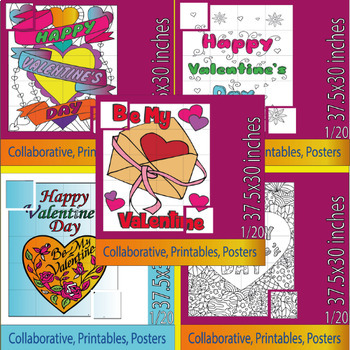 Preview of Happy Valentines Day Bulletin Board Collaborative coloring page Poster Bundle