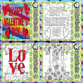 Preview of Happy Valentines Day Bulletin Board Collaborative coloring page Poster  Bundle