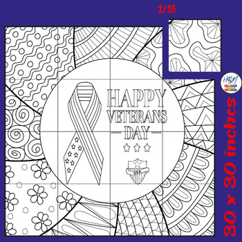 Preview of Happy Veterans Day Collaborative Poster Art- Coloring pages Bulletin board Craft