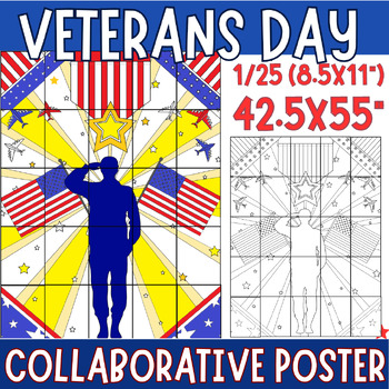 Preview of Happy Veterans Day Collaborative Poster : Patriotic Soldier Coloring pages