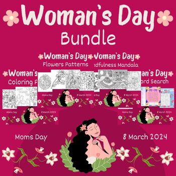 Preview of Happy Women’s Day Moms Day Coloring Page Bundle Women's History Month Activity