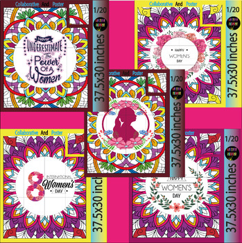 Preview of Happy Women's History Month Collaborative coloring page activity | March Bundle