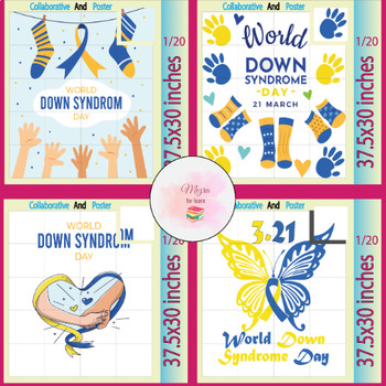 Preview of Happy World Down Syndrome Day Collaborative Coloring  Activity | MARCH 21 Bundle