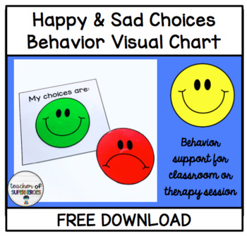 Happy and Sad Choices Behavior Visual Chart by Teacher of Superheroes