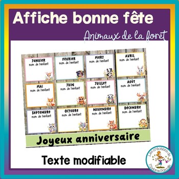 Preview of Forest animals - Happy birthday in FRENCH