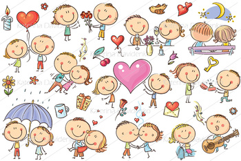 Happy cartoon couples in love, Valentine's Day set | TPT