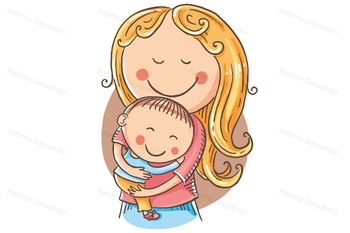 Happy cartoon mother with a child, vector drawing | TPT