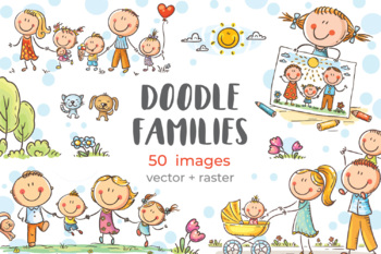 Preview of Happy doodle families bundle, clipart family