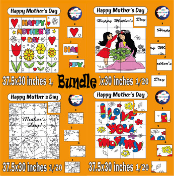 Preview of Happy mother's day collaborative poster art coloring pages Bundle