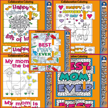 Preview of Happy mother's day collaborative poster art coloring pages Bundle