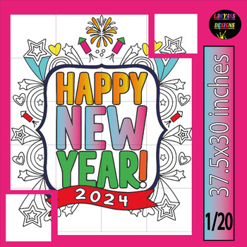 Preview of Happy new year Collaborative Coloring Poster| New Year 2024