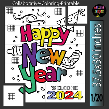 Preview of Happy new year Collaborative Coloring Poster| New Year 2024