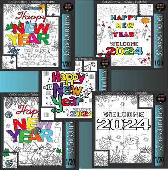 Preview of Happy new year Collaborative Coloring Poster| New Year 2024 Bundle