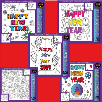 Preview of Happy new year Collaborative Coloring Poster| New Year 2024 bundle