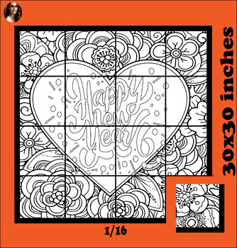 Preview of Happy new year pop art coloring Collaborative Poster Bulletin Board